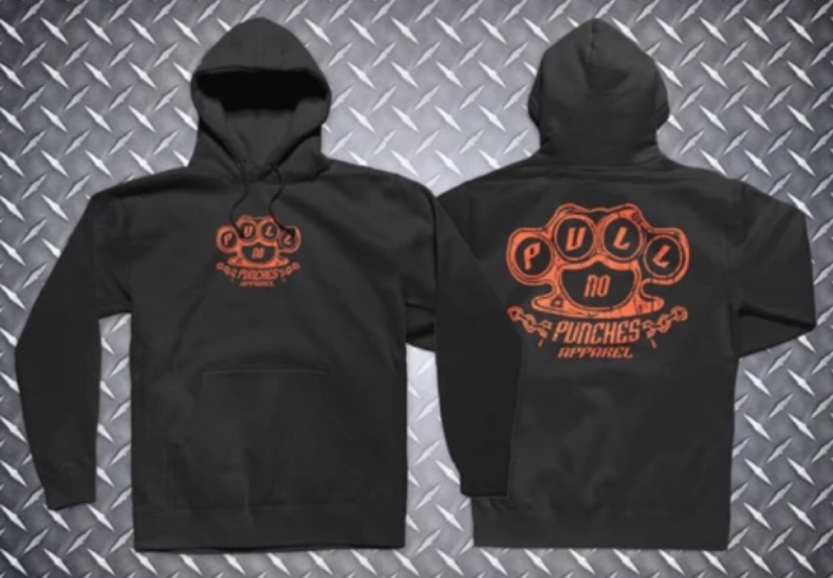 HOODIES (O.G.) Distressed orange logo.