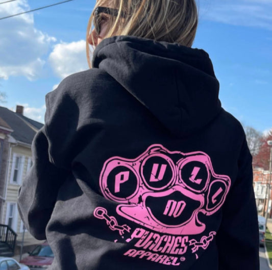 HOODIES (O.G.) Distressed pink logo. Also available with our different colored logos, indicate what color at checkout.