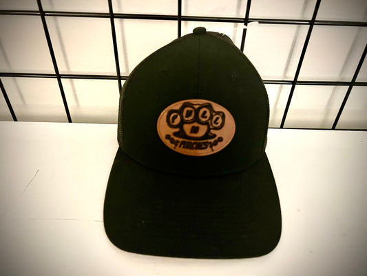 FLEX-FIT CURVED BRIMM W/WOVEN TAG or LEATHER PATCH.