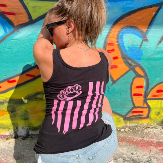 LADIES FLAG TANKS Indicate pink or white logo in notes at checkout .