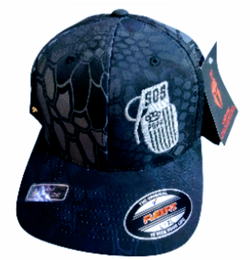 S.O.S EMBROIDERED CAMO FLEX-FIT HAT.