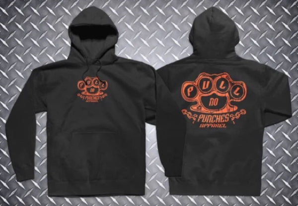 HOODIES (O.G.)￼ Distressed orange logo.