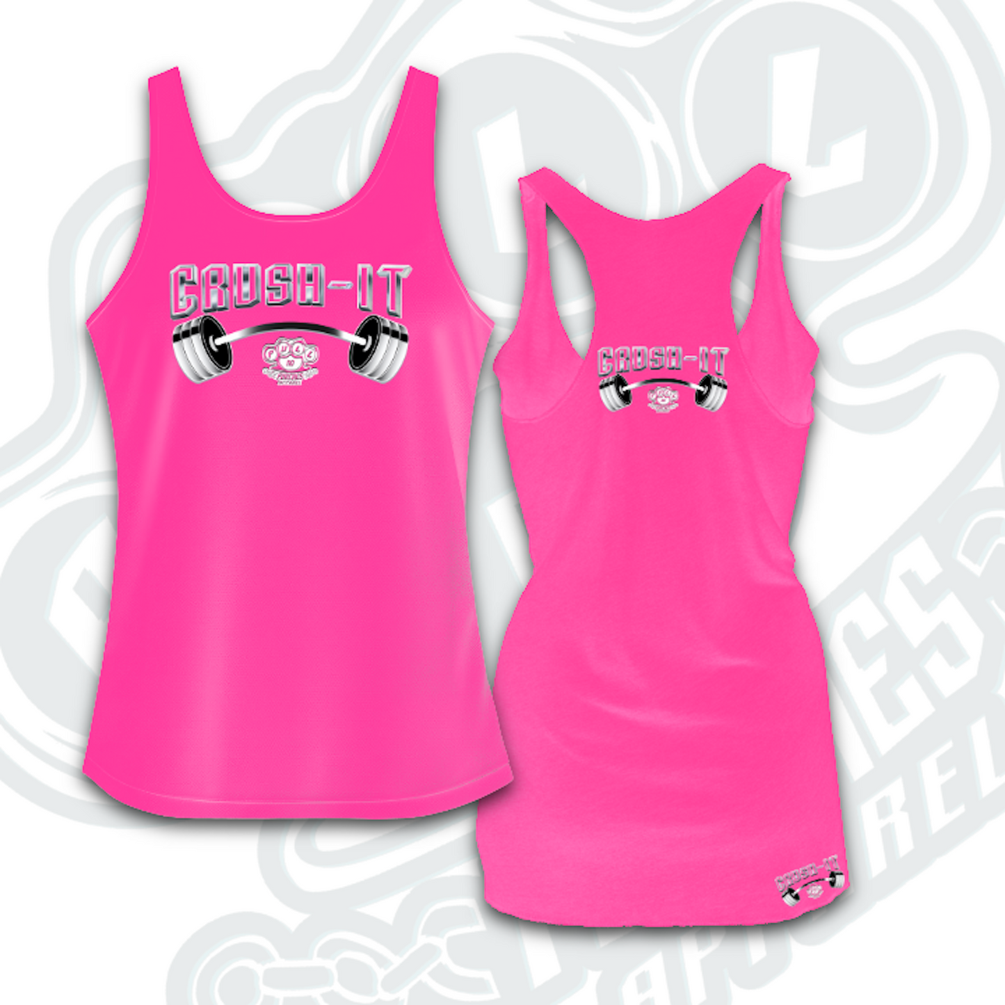 CRUSH-IT RACER BACK indicate color pink or black in notes at checkout.