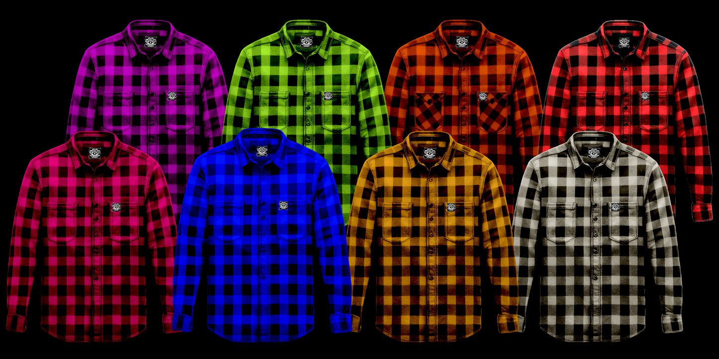 FLANNEL SHIRTS.      With our woven tag on the pocket.             Indicate what color in notes at checkout.