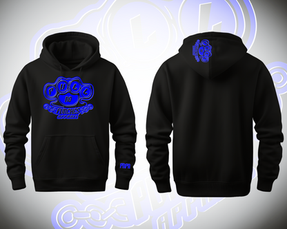 BLUE LOGO W/White highlight.  Indicate color of hoodie in notes at checkout.