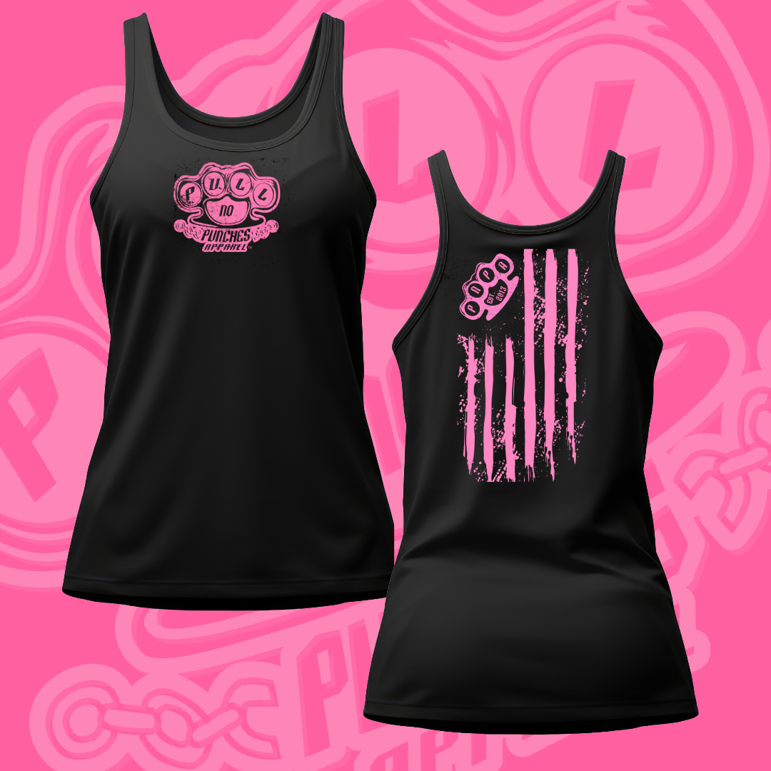 LADIES FLAG TANKS Indicate pink or white logo in notes at checkout .