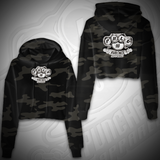 LADIES CROPPED CAMO HOODIE.                      logo available in different colors, indicate in Notes at checkout