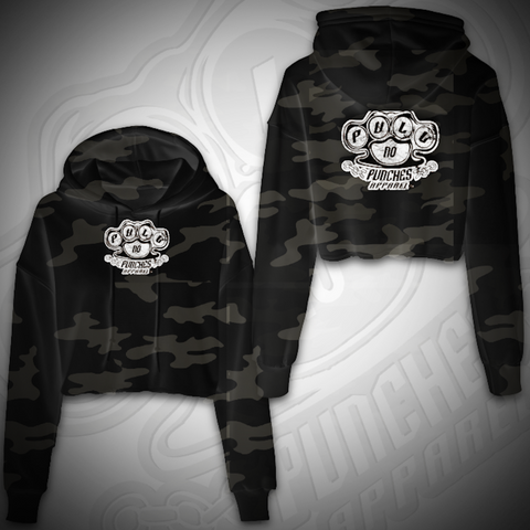 LADIES CROPPED CAMO HOODIE.                      logo available in different colors, indicate in Notes at checkout