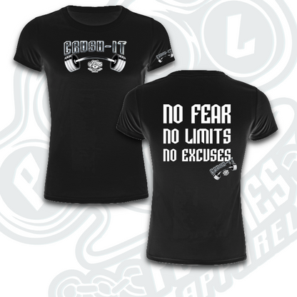 NO FEAR -NO LIMITS -NO EXCUSES.                      T's,Tanks & Hoodies.   INDICATE:                       T, tank or hoodie.         Men or Ladies       (choices below 👇🏻)           & color                              in notes at checkout.
