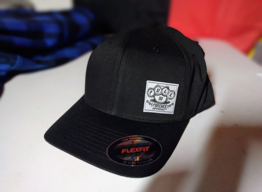 FLEX-FIT CURVED BRIMM W/WOVEN TAG or LEATHER PATCH.